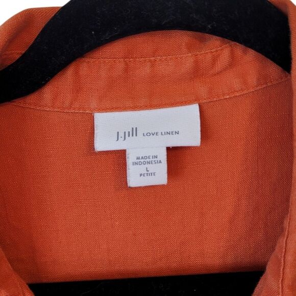 J. Jill Love Linen Women's Orange Button Front Shirt Dress Size LP - Picture 3 of 6